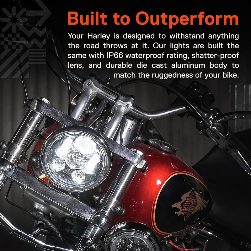 ONLINE LED STORE TRUE MODS 5.75" (5 3/4) LED Headlight For Harley Davidson [Black-Finish] Round LED Motorcycle Headlight For Dyna Street Bob Super Wide Glide Low Rider Night Rod Train Softail Sportster - Image 4